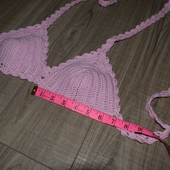 Crochet Pink Ridged Bralette Bikini Top - Picture 6 of 8